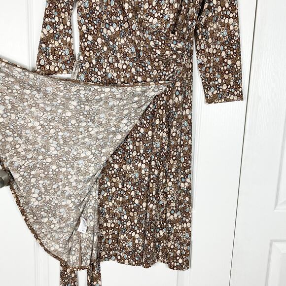NWOT BCBGMAXAZRIA Dress L Brown Geometric-Print Faux-Wrap Tie Stretch Multicolor - Picture 7 of 16